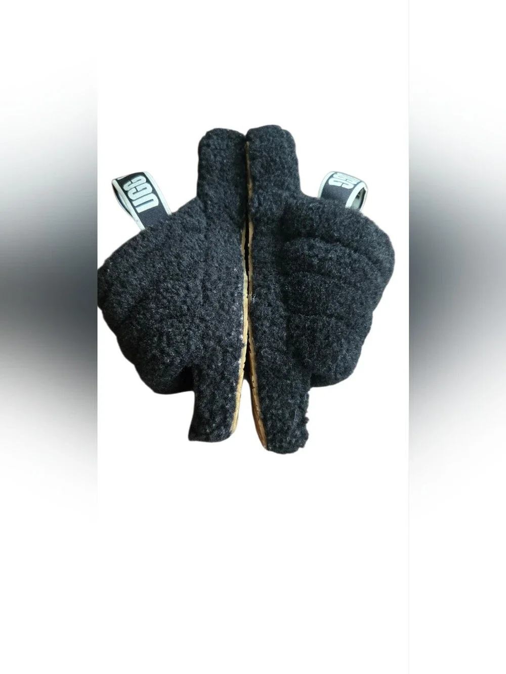 UGG Kids Super Fluff Black Quilted Sheepskin Slide Slippers Size 2